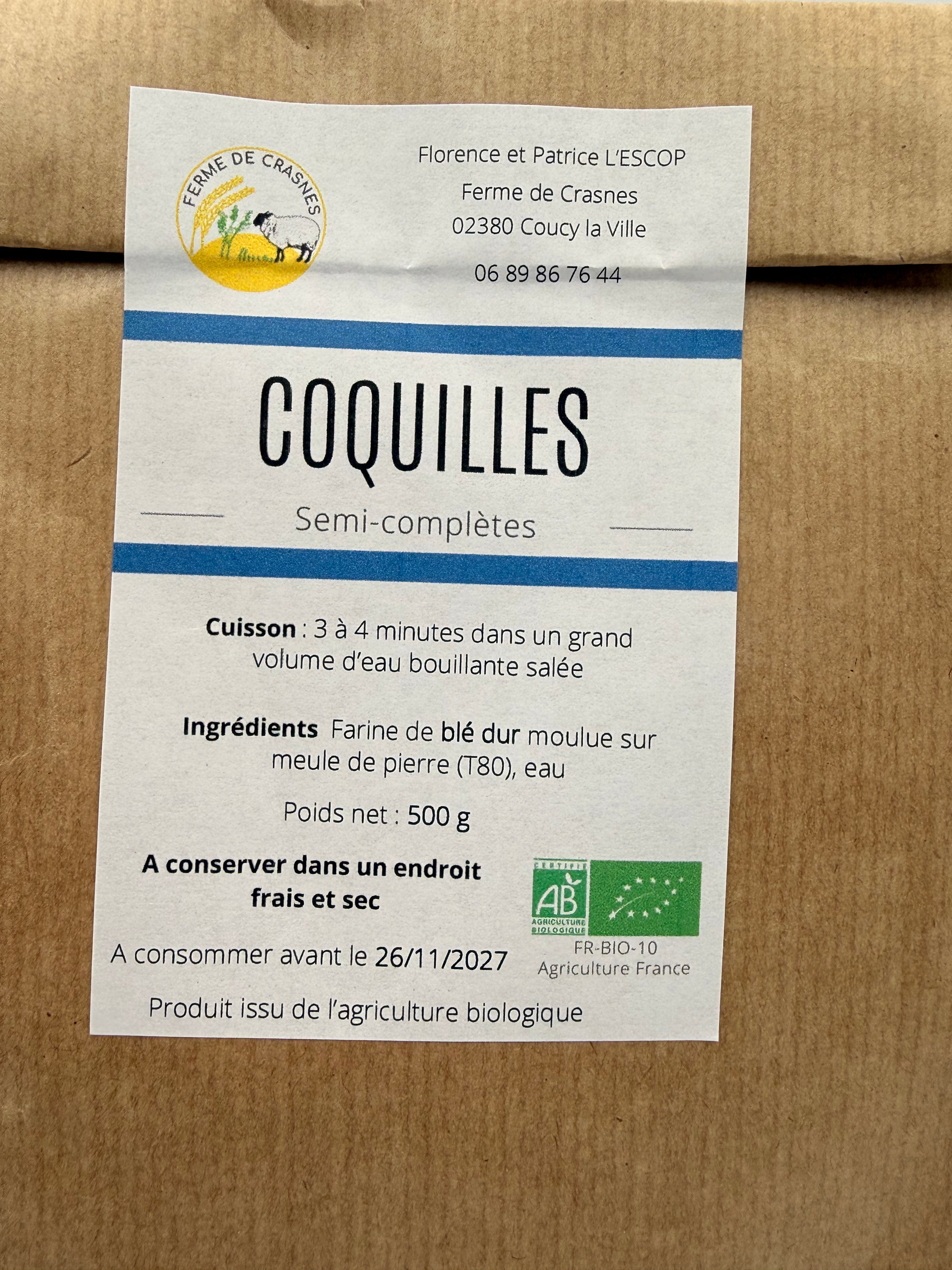 Pâtes Coquilles  BIO - Aisne -Picardie
