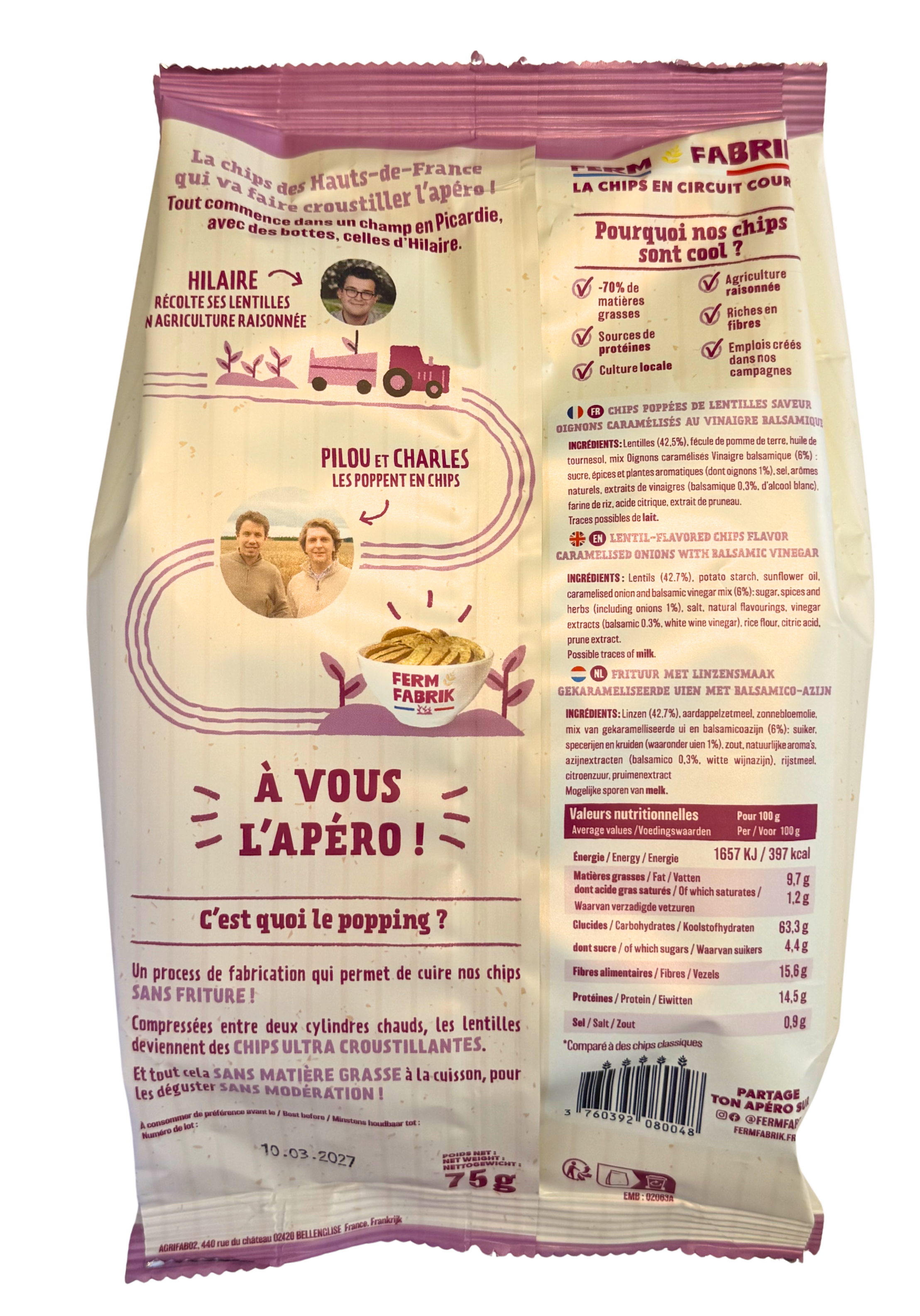 Chips de lentille Oignons caramélisés au vinaigre balsamique - Picardie