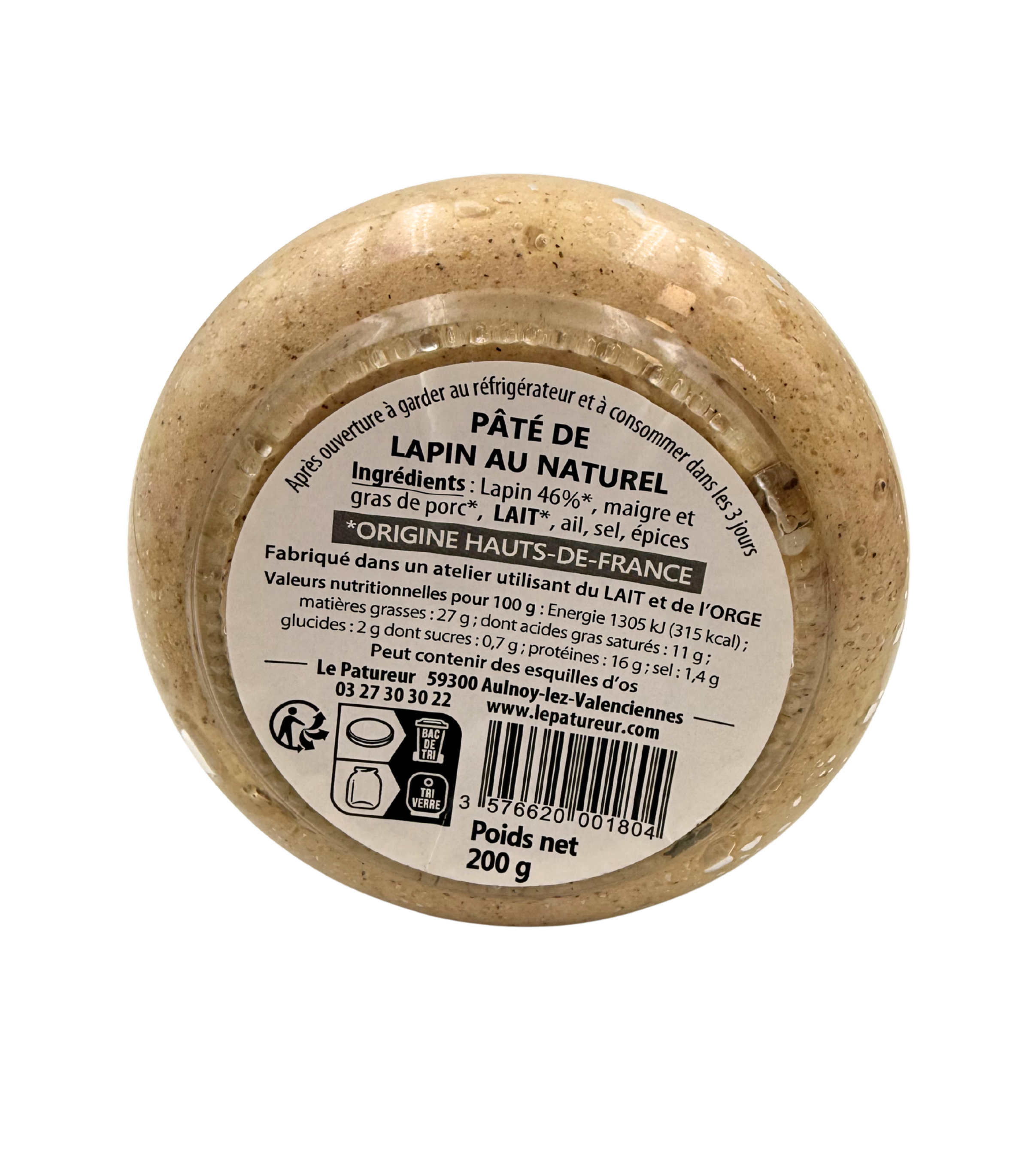 Pâté Lapin au naturel  - Le Patureur - Nord - Hauts de France