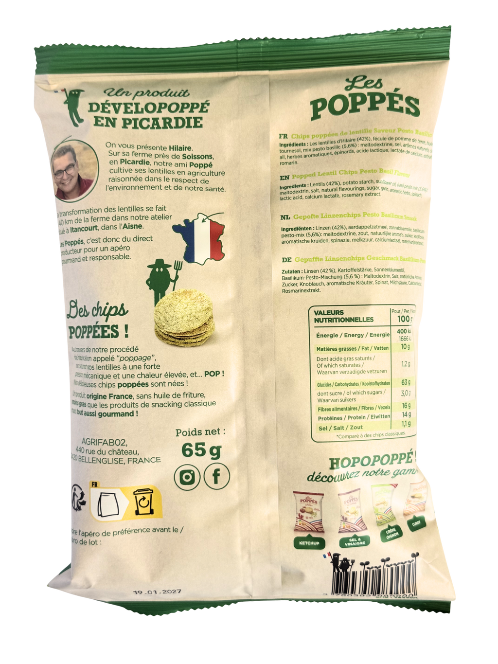Chips de lentilles Poppés Pesto - Picardie