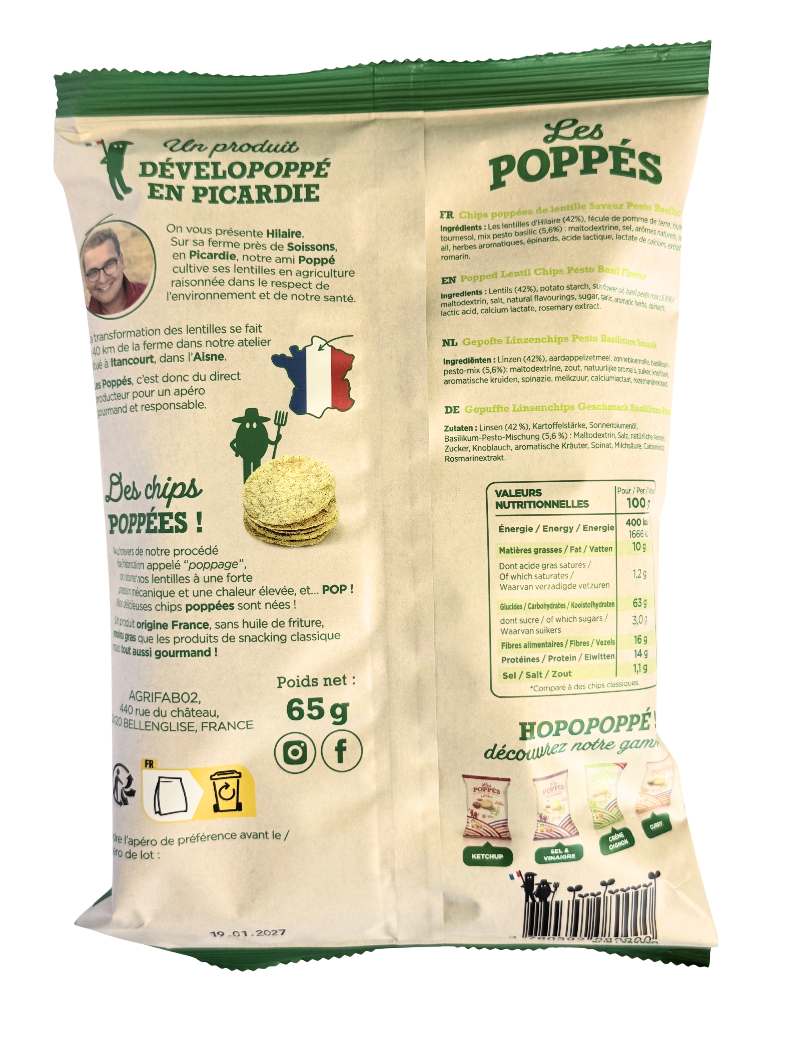 Chips de lentilles Poppés Pesto - Picardie