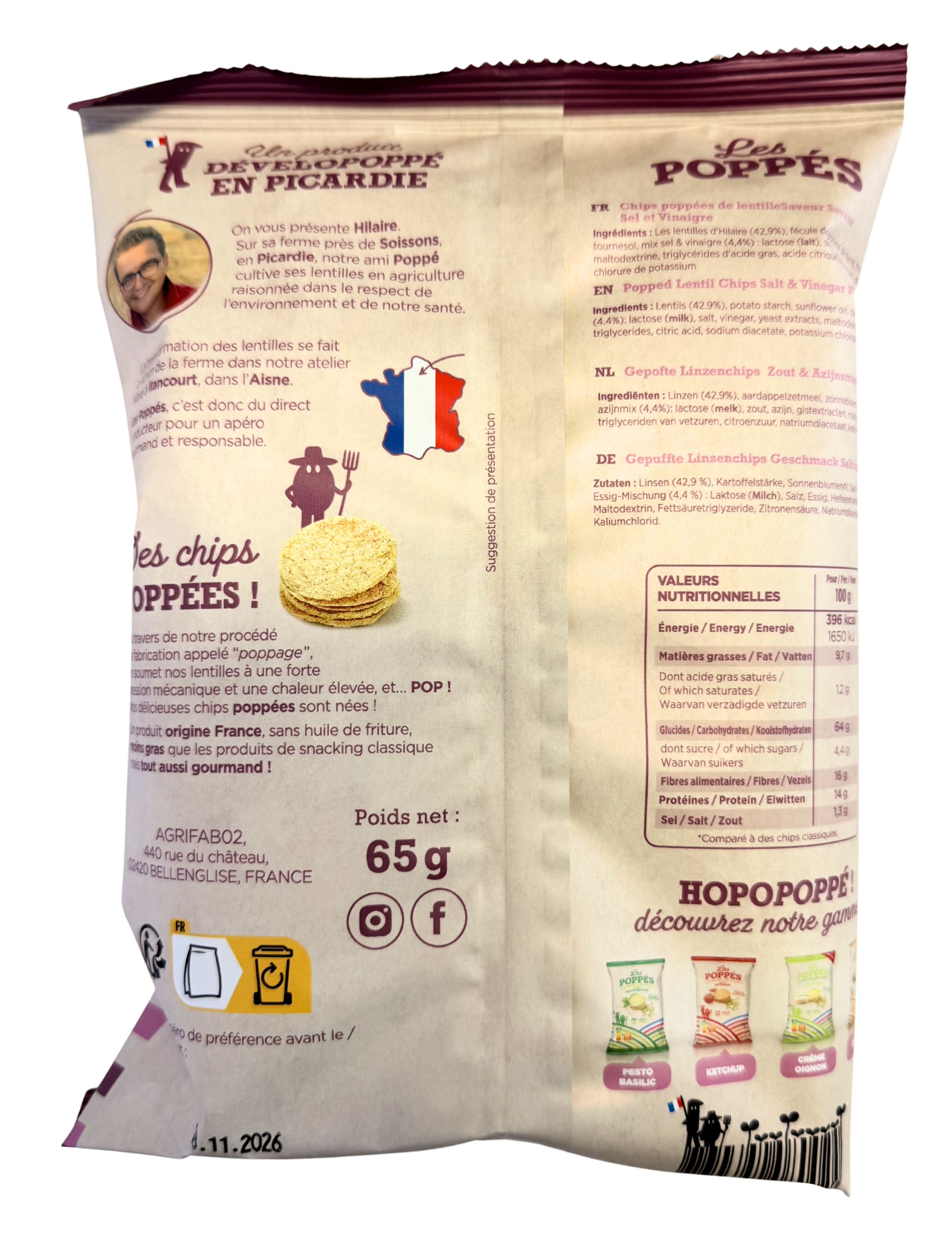 Chips de lentilles Sel & vinaigre Les Poppés - Picardie